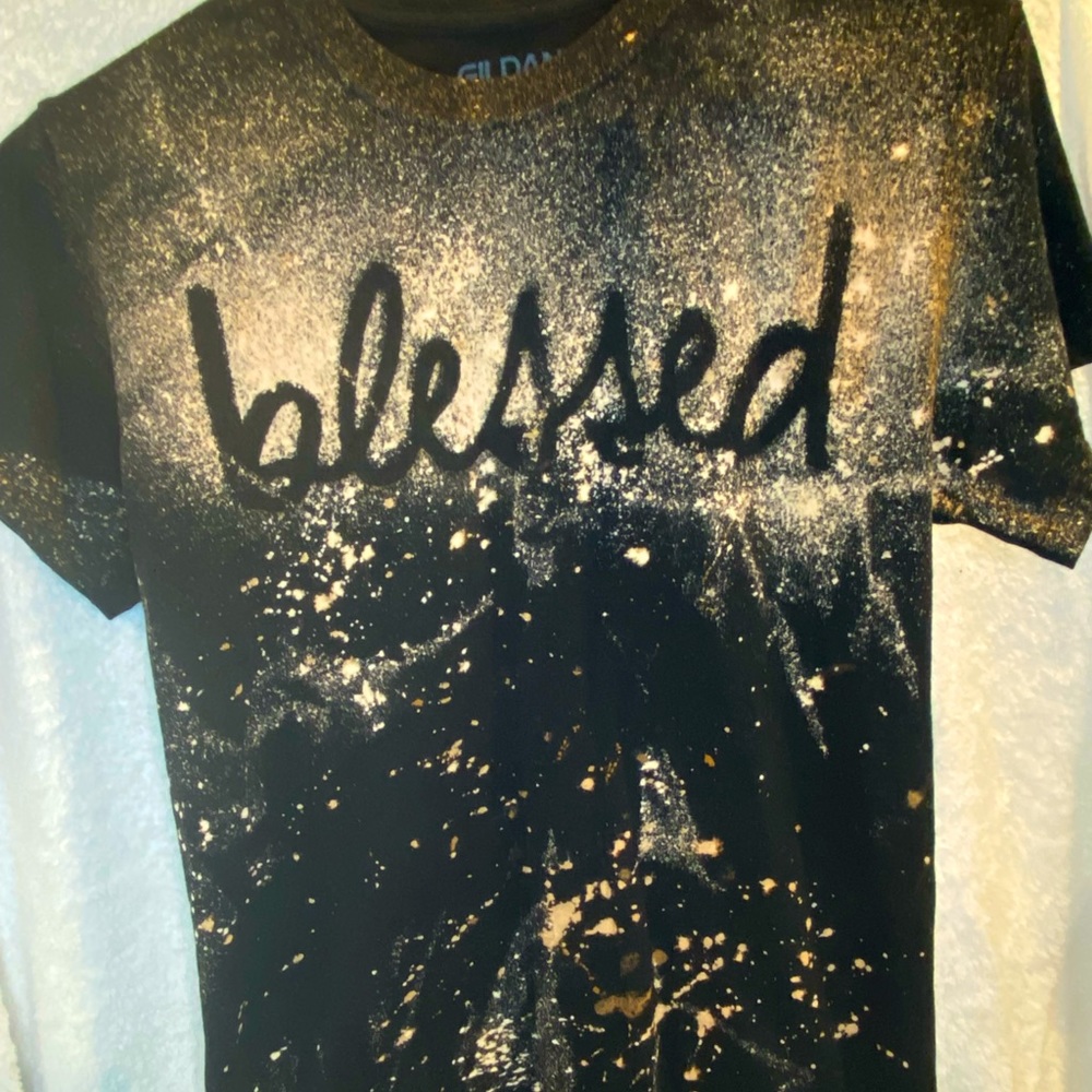 Bleach up-cycled Tee - ‘blessed’ - size Small